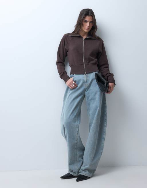 Gina Tricot funnel neck zip through sweat set in brown, 5 of 5
