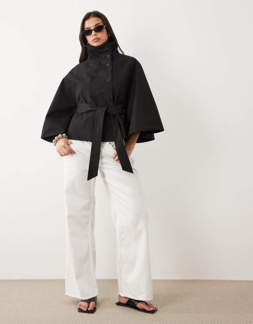 Gina Tricot - Gabardina corta negra estilo capa, 2 de 4