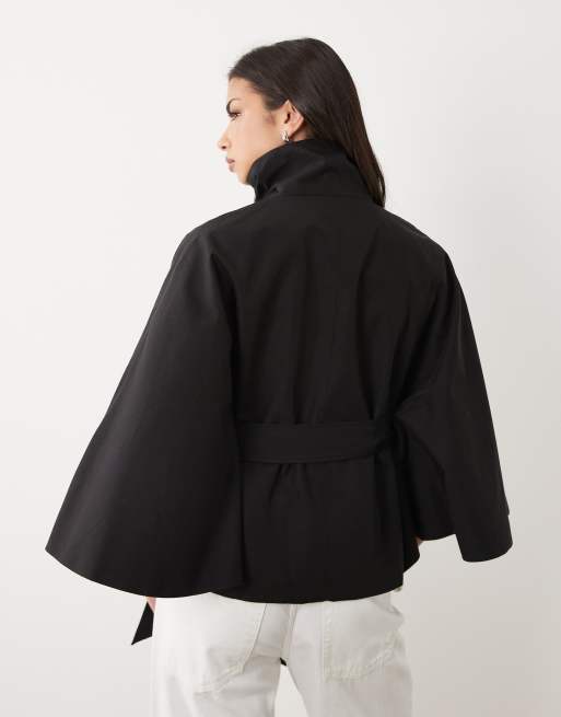 Gina Tricot - Gabardina corta negra estilo capa, 4 de 4