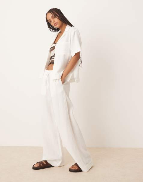 Gina Tricot gauze relaxed fit set in white - view 1
