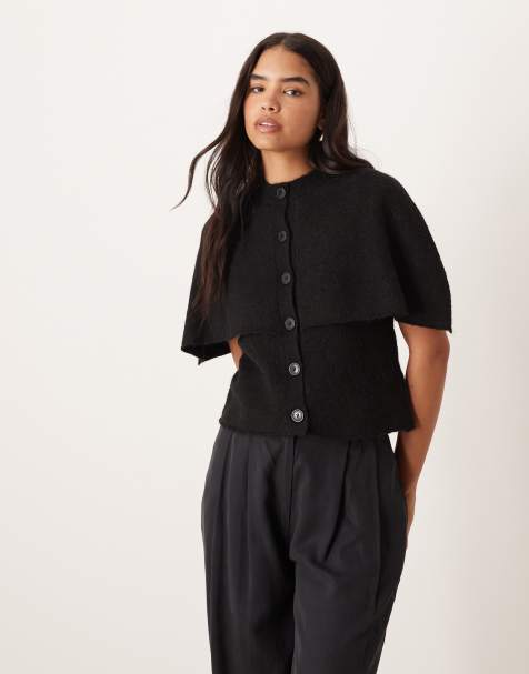 Gina Tricot - Gebreid cape-vest van alpacawol in zwart - view 1