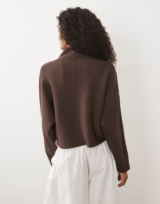 Gina Tricot gebreid jack met rits in donkerbruin, 4 van 4