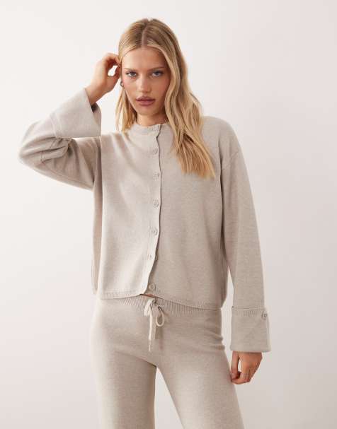 Gina Tricot - Gebreid vest van wol in gemêleerd lichtbeige, deel van co-ord set - view 1