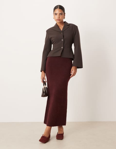 Gina Tricot - Gebreide maxi rok in bordeauxrood - view 1