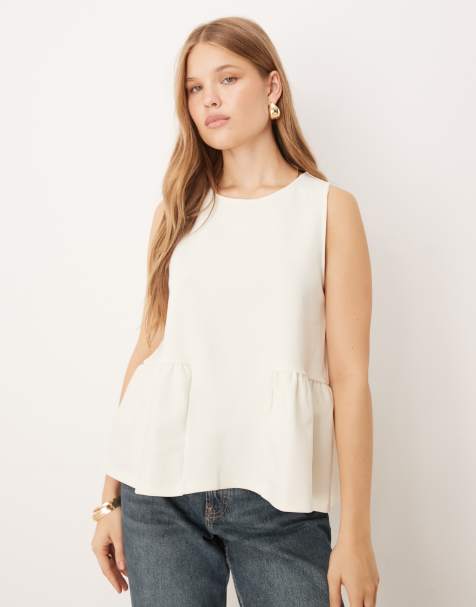 Gina Tricot - Gebreide top met peplum in crème - view 1