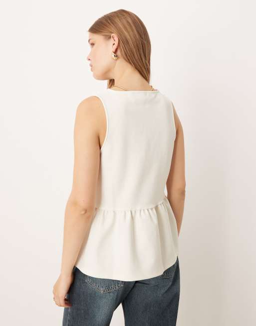 Gina Tricot - Gebreide top met peplum in crème  , 2 van 4