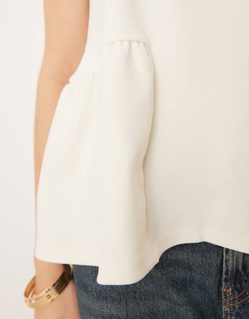 Gina Tricot - Gebreide top met peplum in crème  , 3 van 4
