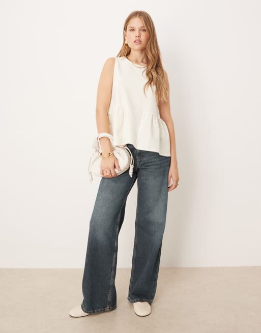 Gina Tricot - Gebreide top met peplum in crème  , 4 van 4