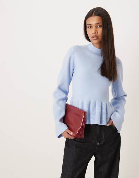 Gina Tricot - Gebreide top met peplum in lichtblauw - view 1