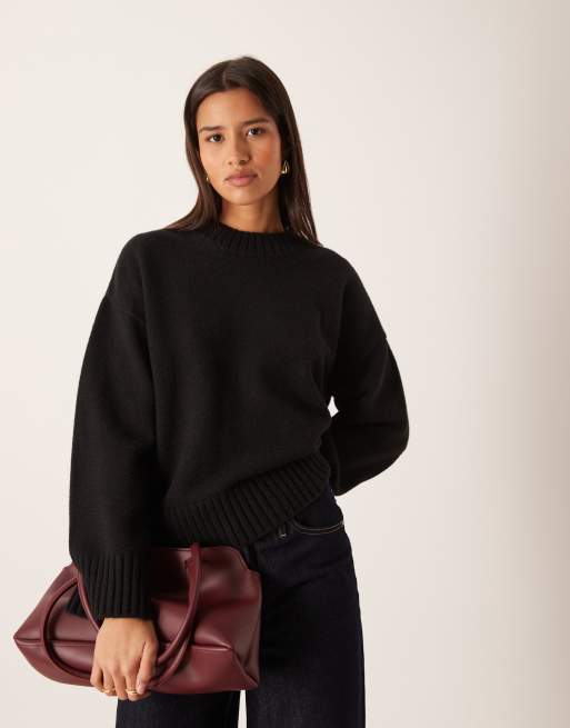 Gina Tricot - Gebreide trui met ronde hals en wijde mouwen in zwart