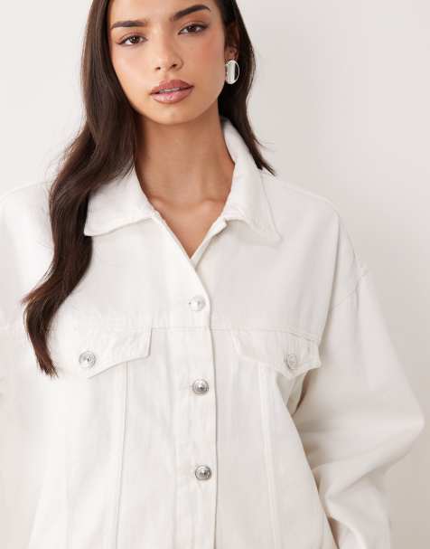 Gina Tricot - Gedrapeerd los denim jack in wit - view 1