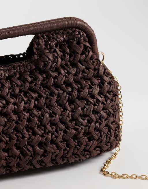 Gina Tricot geflochtene Strohtasche in Dunkelbraun, 3 von 4