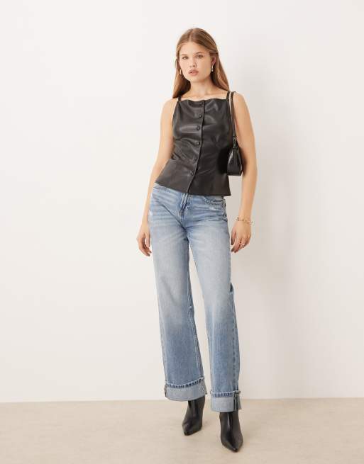 Gina Tricot – Geknöpftes PU-Oberteil in Schwarz, 2 von 4