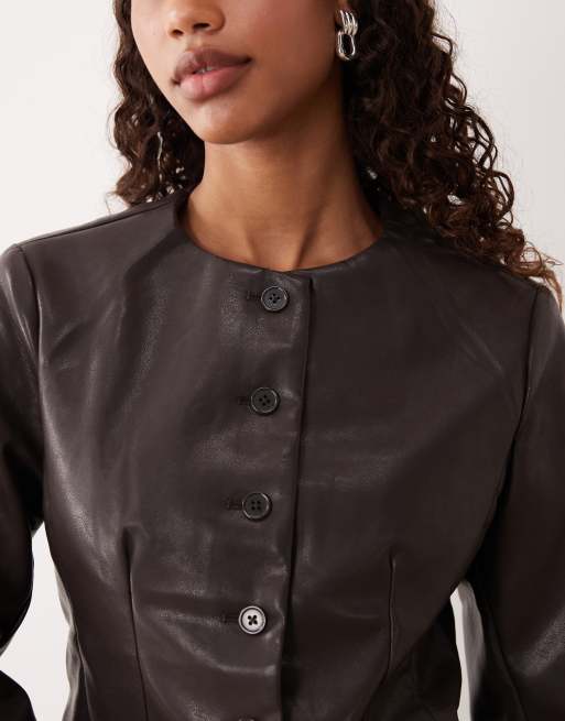 Gina Tricot - Gemodelleerde blazer van PU in bruin, 3 van 4