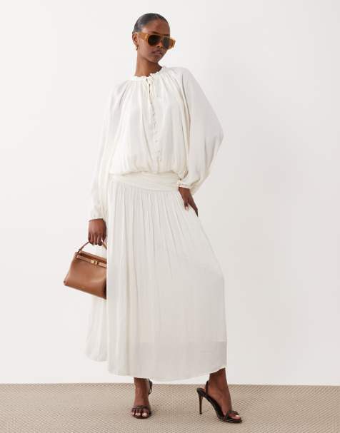 Gina Tricot - Geplooide maxi rok met verlaagde taille in gebroken wit - view 1