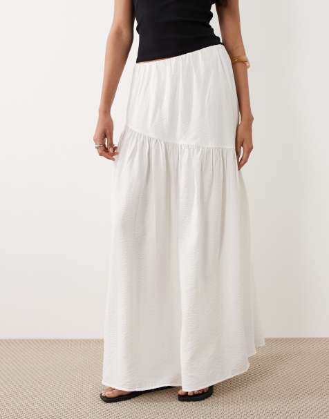 Gina Tricot - Geplooide maxi rok met verlaagde taille in gebroken wit - view 1