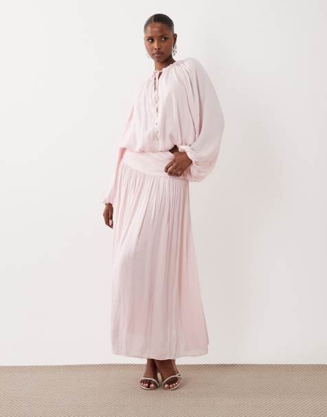 Gina Tricot - Geplooide maxi rok met verlaagde taille in lichtroze - view 1