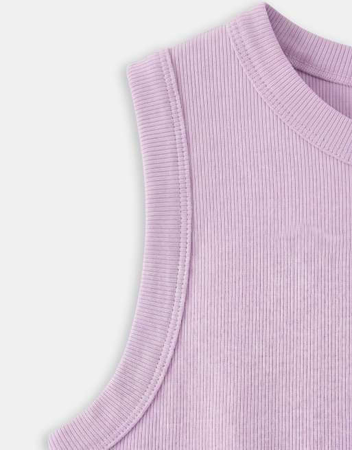 Gina Tricot - Geribbelde basic tanktop van katoenmix in lila, 7 van 7