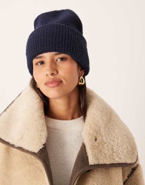 Gina Tricot - Geribbelde beanie in marineblauw - view 1