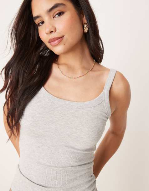 Gina Tricot - Geribbelde top in grijs - view 1