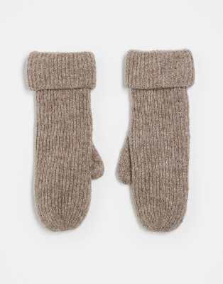 Gina Tricot - Gerippte Fäustlinge in meliertem Hellbeige-Brown