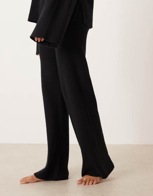 Gina Tricot – Gerippte Feinstrickhose in Schwarz mit geradem Bein, Kombiteil, 3 von 5