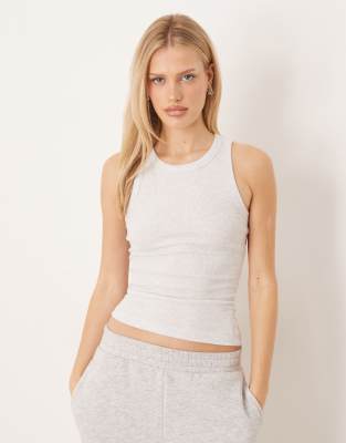 Gina Tricot - Geripptes Slim-Fit-Tanktop in Hellgrau meliert