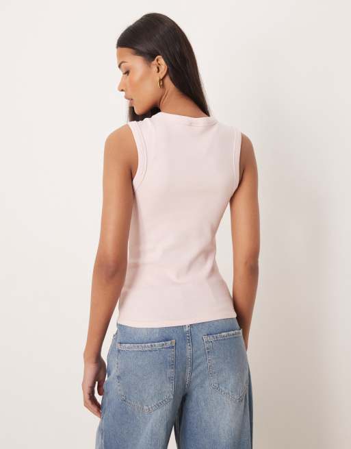 Gina Tricot – Geripptes Tanktop in Rosa mit V-Ausschnitt, 4 von 4
