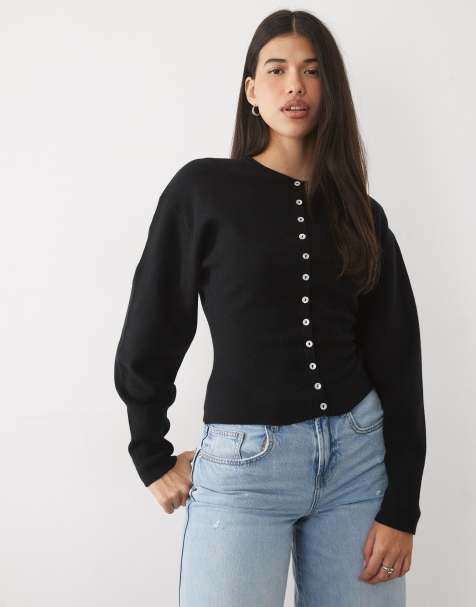 Gina Tricot gestrickte Loungewear-Strickjacke, figurbetont, in Schwarz - view 1