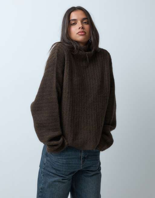 Gina Tricot gestrickter Rollkragenpullover aus Wollmix in Schokobraun, 5 von 5