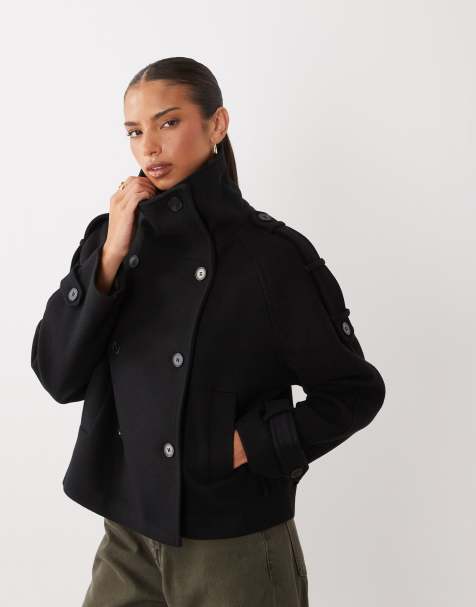 Gina Tricot giacca corta con collo alto in lana nera - view 1