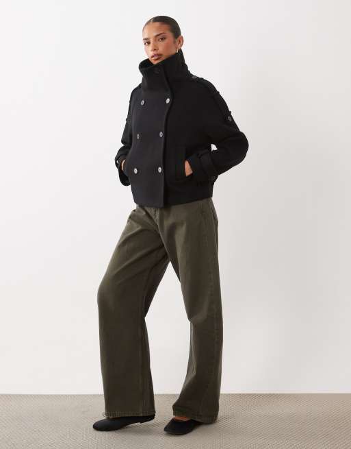 Gina Tricot giacca corta con collo alto in lana nera, 2 di 4