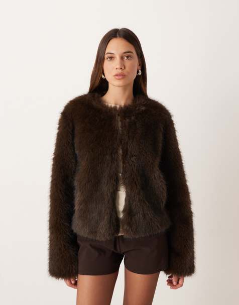 Gina Tricot - Giacca corta in pelliccia sintetica marrone scuro - view 1