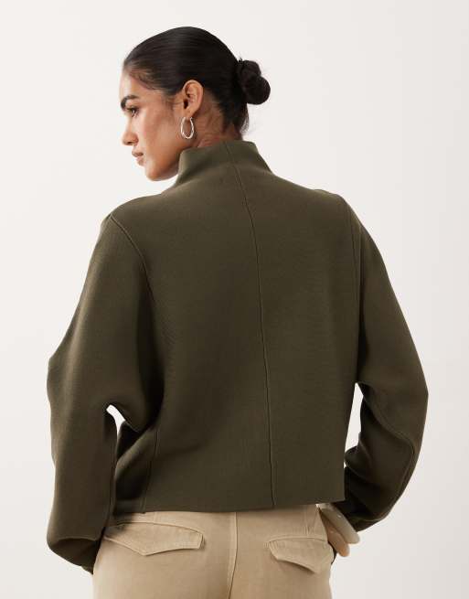 Gina Tricot - Giacca in maglia verde kaki con zip, 4 di 4