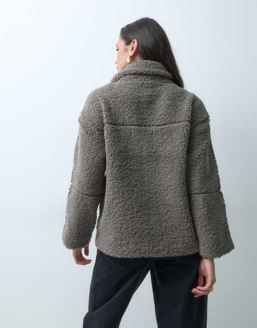 Gina Tricot giacca in pile con collo a imbuto marrone chiaro, 4 di 5