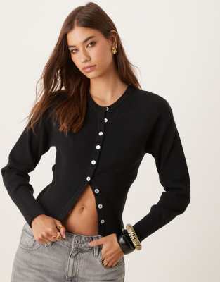 Gina Tricot - Gilet ajusté à manches longues en maille fine - Noir