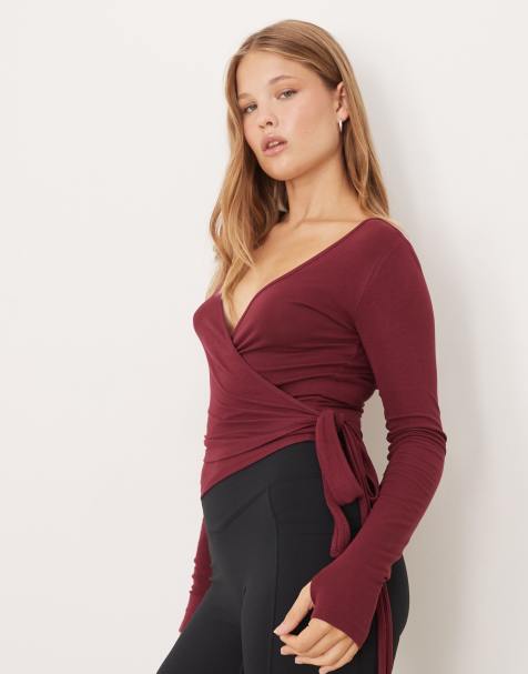 Gina Tricot - Gilet cache-cœur doux à assortir avec manches longues - Bordeaux - view 1