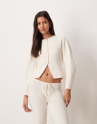 Gina Tricot - Gilet cache-caur en fine maille à manches longues et col V - Crème-Blanc