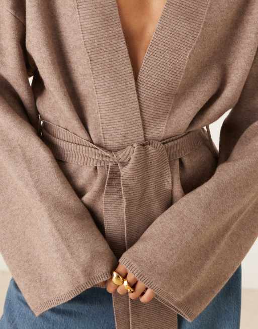Gina Tricot - Gilet cache-cœur style kimono en maille - Marron chiné, 3 de 4