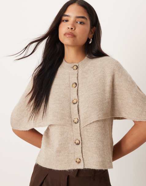 Gina Tricot - Gilet cape en maille de laine d'alpaga - Marron taupe - view 1