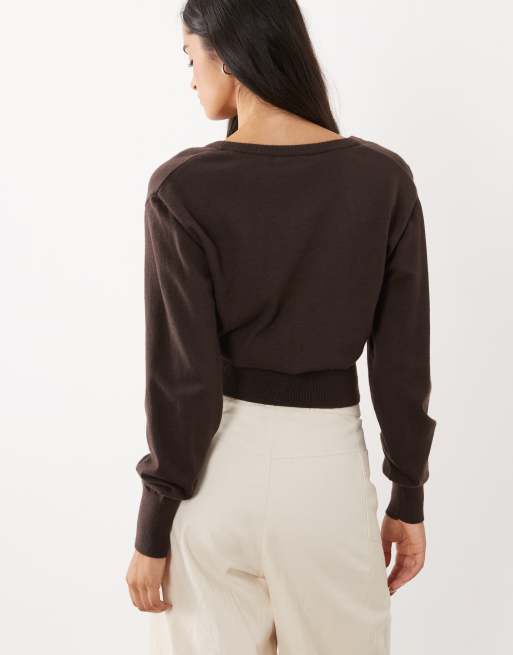 Gina Tricot gilet cintré à la taille ajusté en marron chocolat, 4 de 4