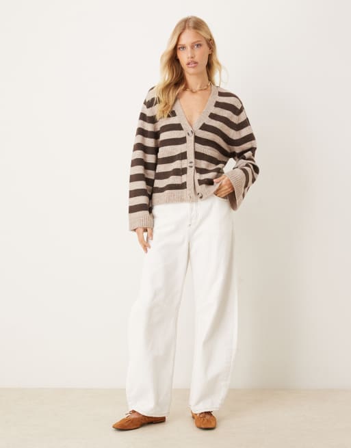 Gina Tricot - Gilet décontracté rayé en maille avec poches - Beige et marron, 2 de 4