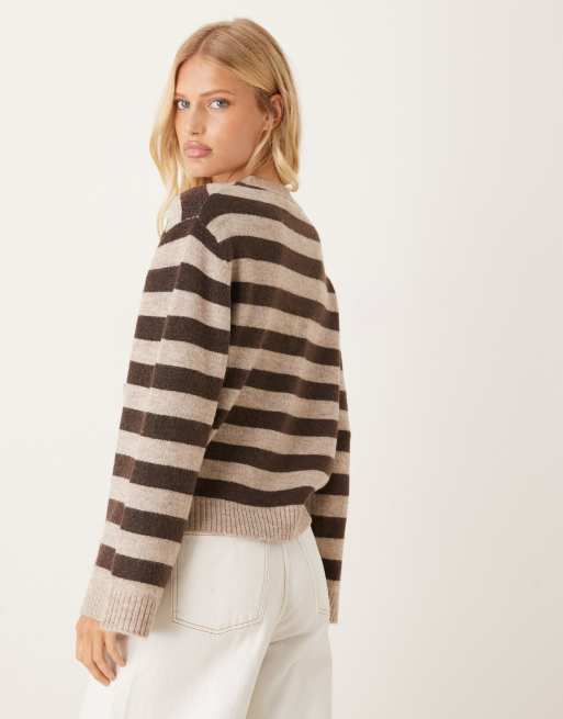 Gina Tricot - Gilet décontracté rayé en maille avec poches - Beige et marron, 4 de 4