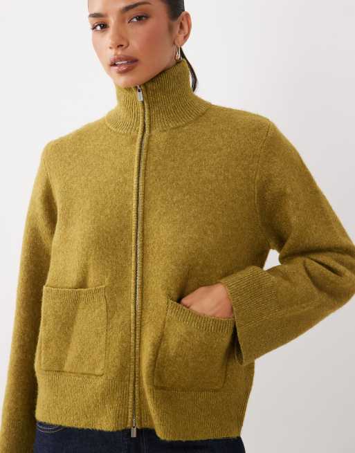 Gina Tricot gilet en maille avec poches en vert olive, 3 de 4