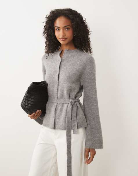 Gina Tricot - Gilet noué en alpaga et laine mélangés - Gris moyen chiné - view 1