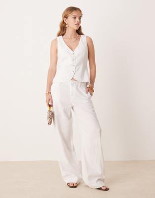 Gina Tricot - Gilet sartoriale taglio lungo in misto lino bianco in coordinato - view 1