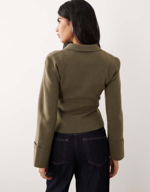 Gina Tricot - Gilet structuré à manches longues en maille - Kaki, 4 de 4