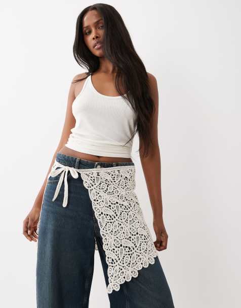 Gina Tricot - Gonna avvolgente in maglia all'uncinetto bianco sporco - view 1