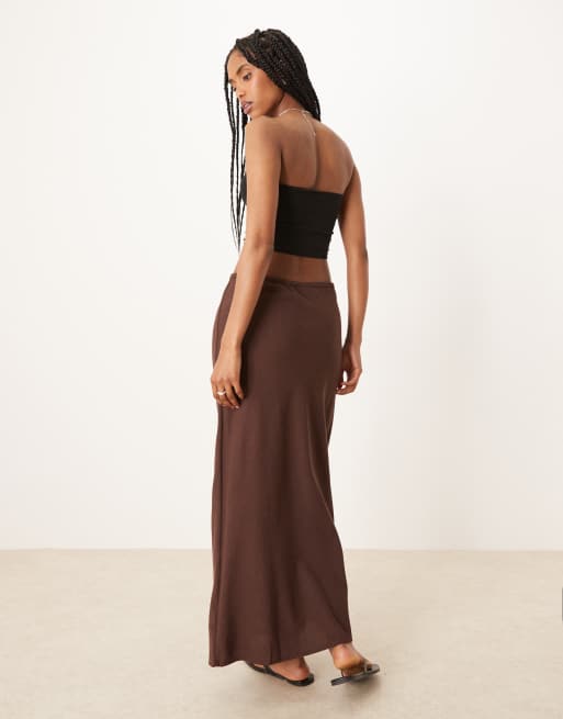 Gina Tricot - Gonna lunga in misto lino marrone con coulisse, 3 di 5