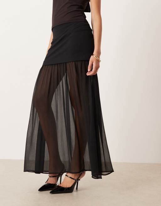 Gina Tricot - Gonna lunga in tessuto a rete a pieghe nera, 2 di 5